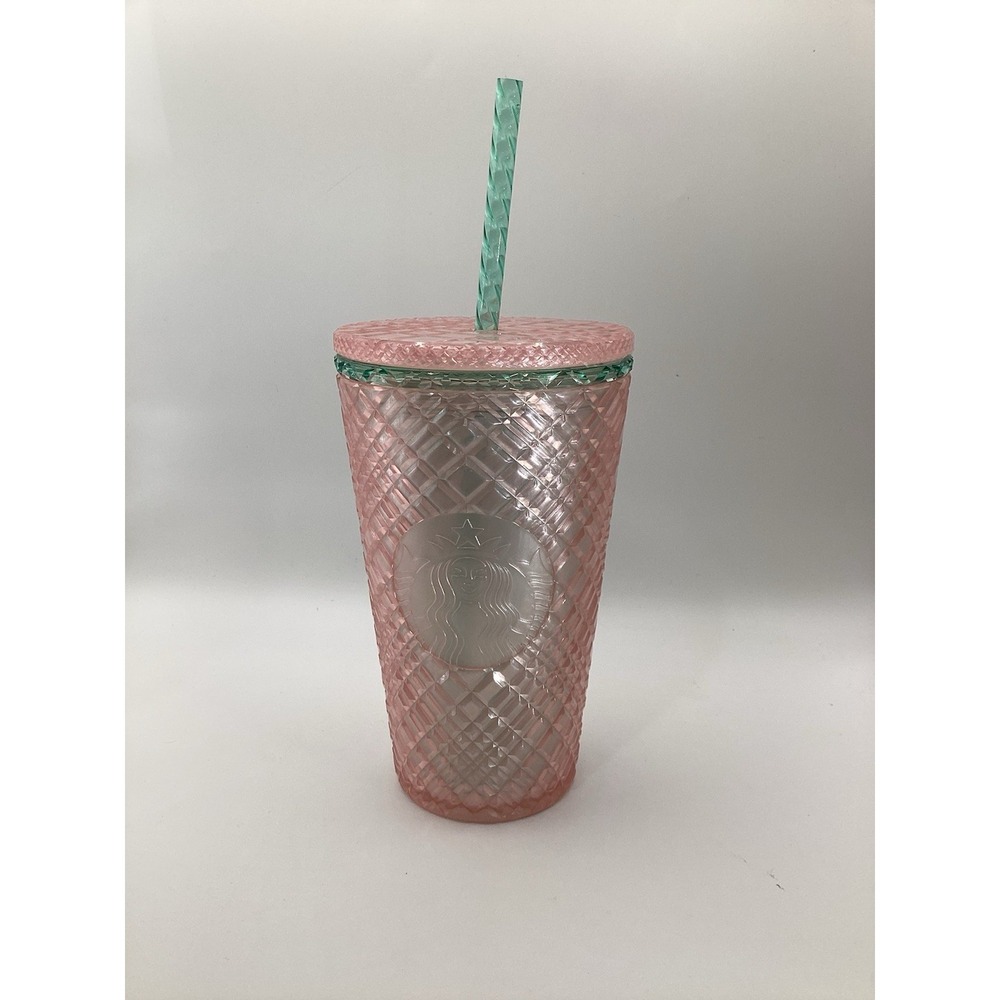 Starbucks 2023 Iridescent Bubblegum Grid Pink Silver 16oz Cold Cup Grand Tumbler